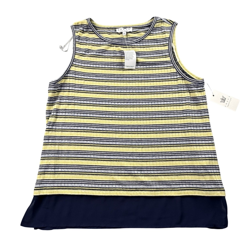 CHAUS New York Striped Sleeveless Layered Hem Tank Top NWT Size L